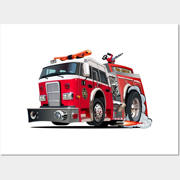 Cartoon firetruck Wall Art by Mechanik